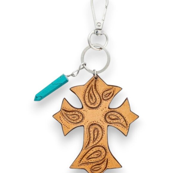 Myra Leather Cross "My Inner Faith" Bag Charm Key Fob - New - Picture 2 of 6